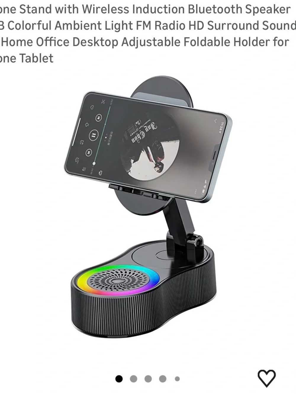 Wireless Phone Stand with RGB Bluetooth Speaker:hooks to phone and color change